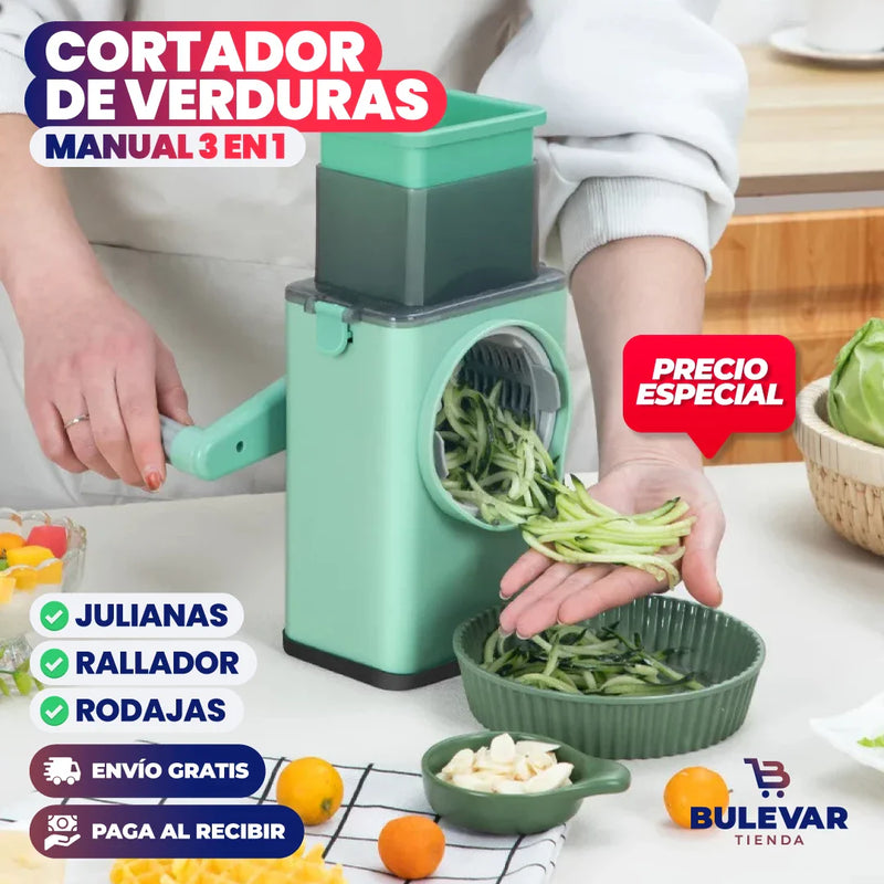 CORTADOR, RALLADOR, REBANADOR MANUAL DE VERDURAS 3 EN 1.