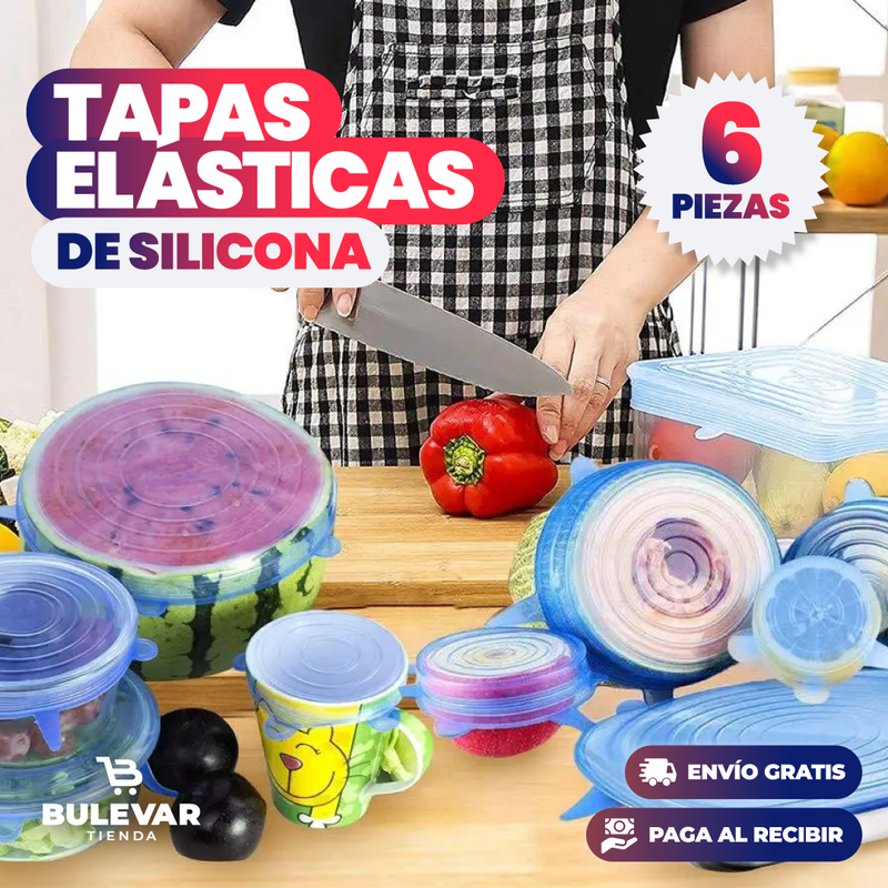 SET DE 6 TAPAS ELÁSTICAS DE SILICONA.