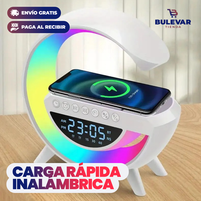 LÁMPARA INTELIGENTE, PARLANTE, BLUETOOTH Y CARGADOR INALÁMBRICO PARA CELULAR