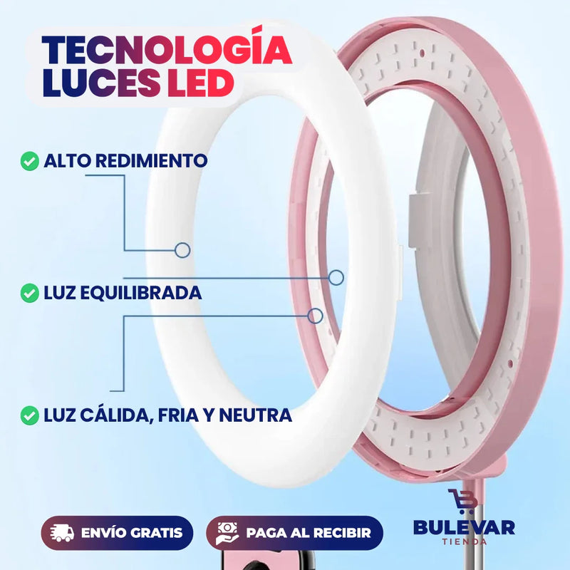 ANILLO DE LUZ CON ESPEJO Y SOPORTE DE CELULAR